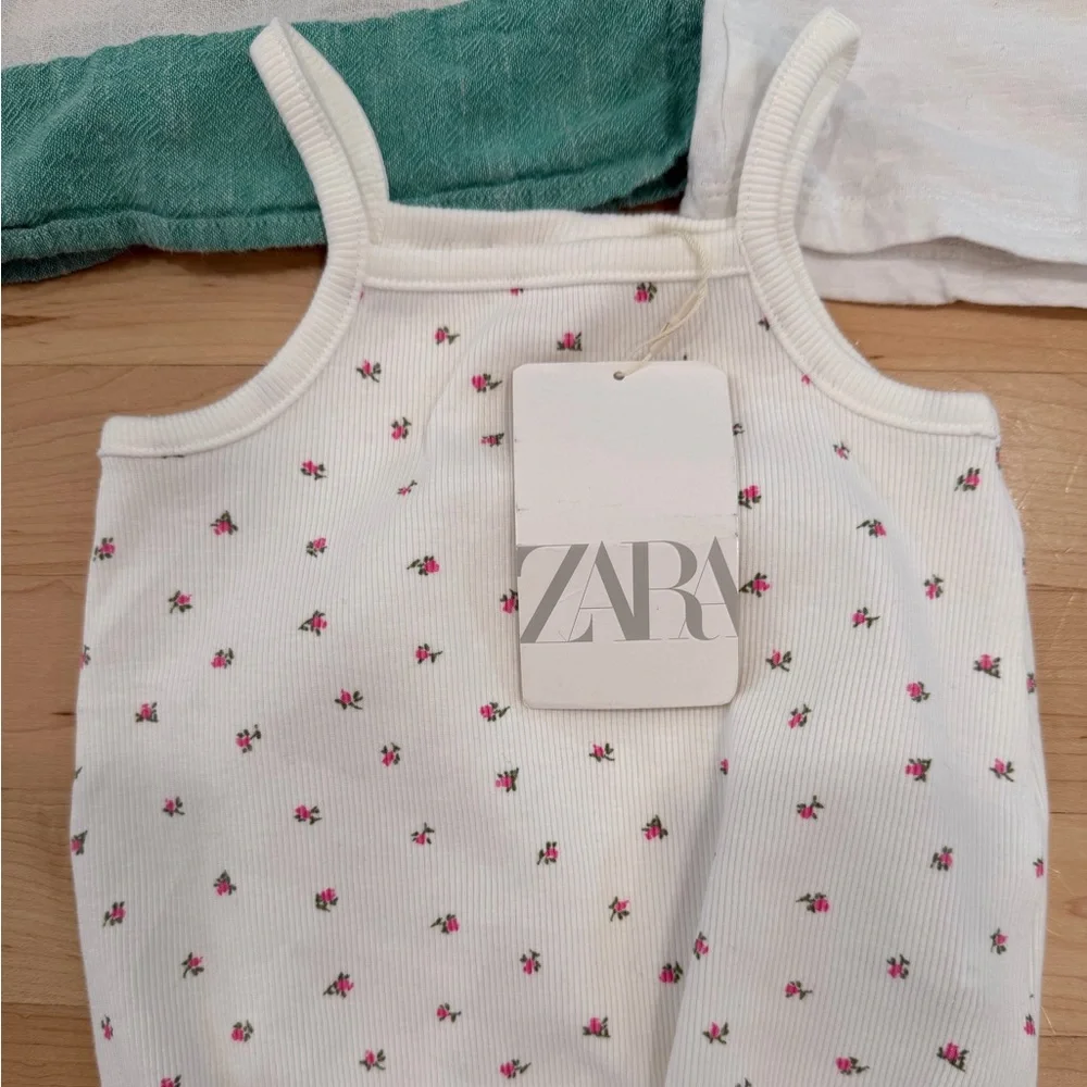 Zara Baby Set - White, Green, and Floral